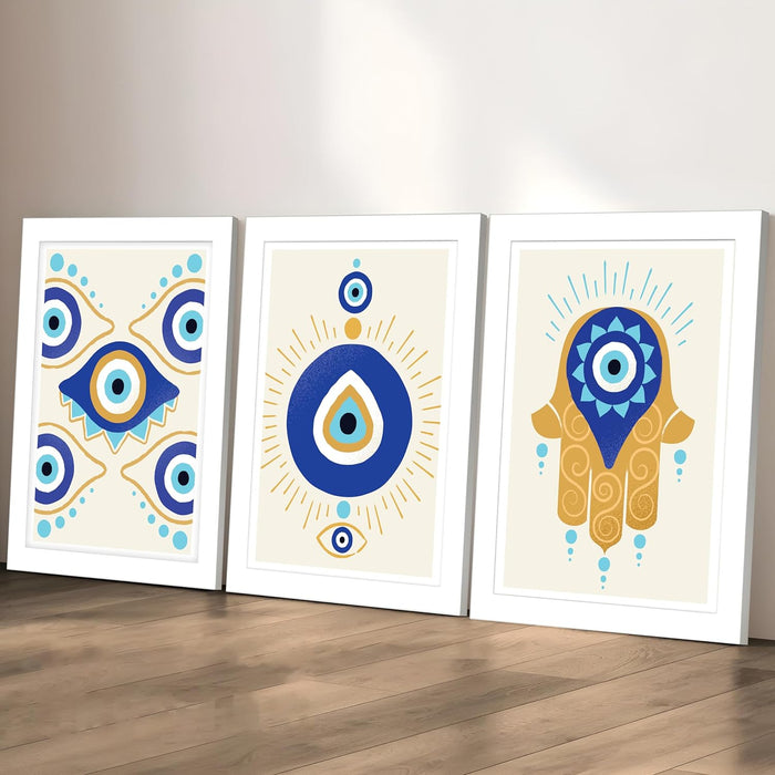 Art Street Framed Wall Art Print Evil Eye Textured Poster For Room Decoration, Home Decor Wall Hanging Decorative gifts (Set Of 3, 12.7x17.5 Inch)