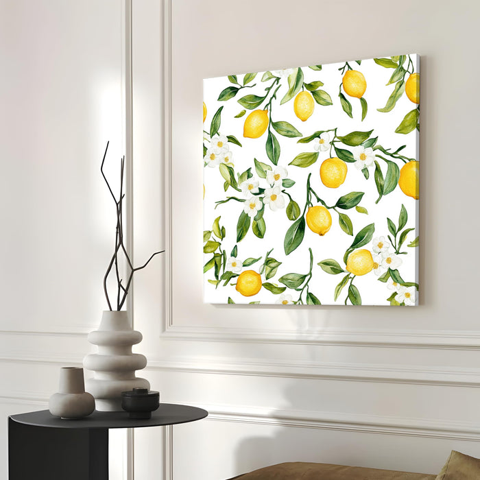 Lemon Leaf and Flower Painting for Wall Decoration | Flower Canvas Wall Painting for Living Room, Bedroom, Home and Office Wall Decor (41x41 Cm)