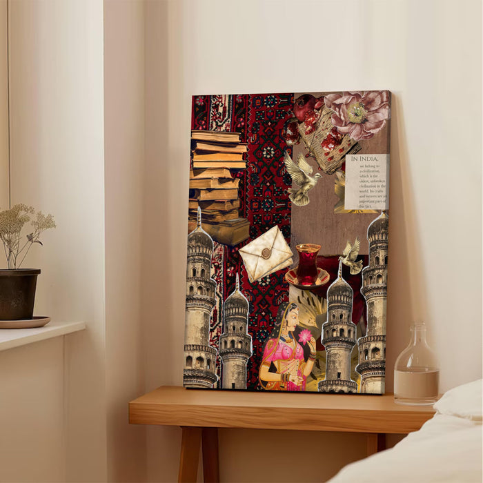 Mughal Landmarks Collage Mixed Media Canvas Wall Painting | Travel pop art Canvas Wall Painting For Home and Office Wall Décor (41x56 cm)