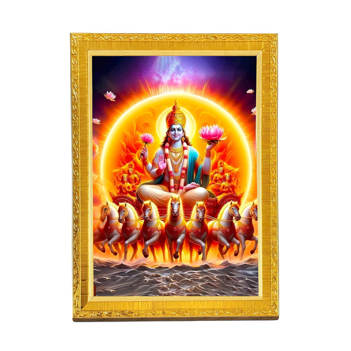 Bhagwan Surya Dev Photo Frame for Mandir, Pooja Room | Divine Hindu Deity Wall Art (10x13 Inch)