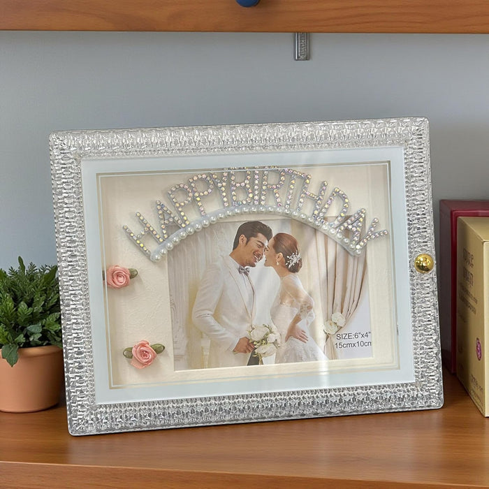 Art Street Happy Birthday Led Couple Photo Frame with Rectangle Mat, Table Top LED Photo Frame, Size: 4x6 Inch