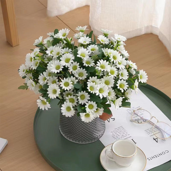 Art Street Artificial White Flowers Bunch |Daisy Flowers for Home | Living Room, Valentine Day Décor |Christmas Day, New Year Gift, 7 Head 21 Flowers| Pack of 2|Size 13 INCH, (Without Vase)