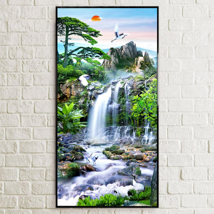 Art Street Canvas Painting Abstract Beautiful Waterfall Panel for Home Décor (Black, 47x23 Inch)