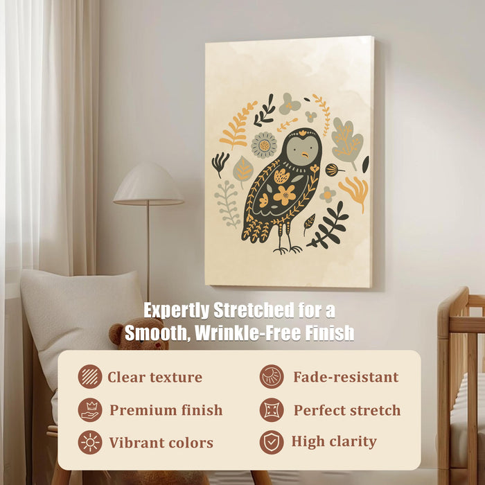 Abstract Bird Owl Stretched Canvas Wall Art Modern Boho Illustration Painting for Home & Office Wall Decor, (16x22 Inch)