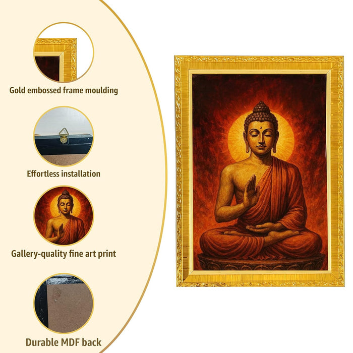 Lord Baudha Meditating Photo Frame for Mandir, Pooja Room | Divine Baudh Deity Wall Art (10x13 Inch)