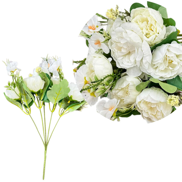 Artificial White Rose, Silk Flowers, Fake Bouquet Bunch for Vase, for Home Décor Table Placement Office Desk (11 Inch, Set of 2) (Vase Not Included)