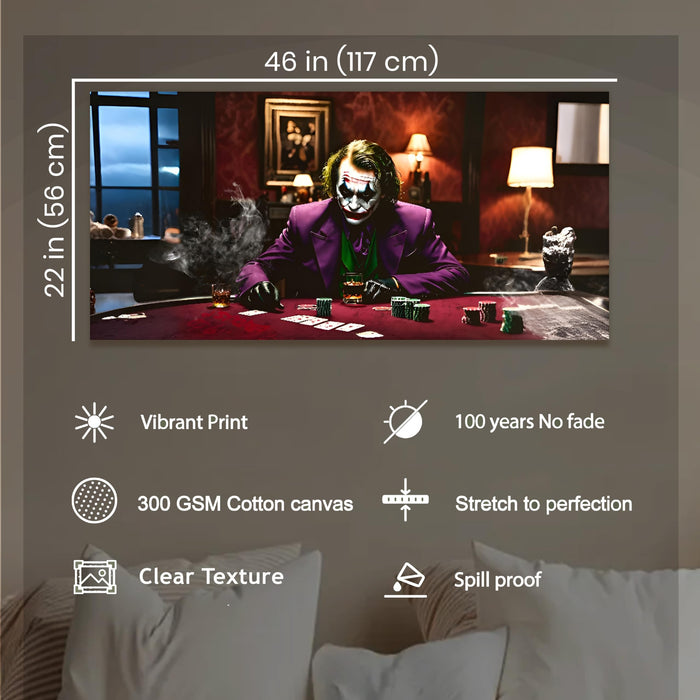 PAINTINGMANTRA Cinematic Poker Table Stretched Canvas Wall Art | Dark Luxury Casino Theme Modern Wall Painting for Living Room, Office & Man Cave Décor, 22x46 Inch