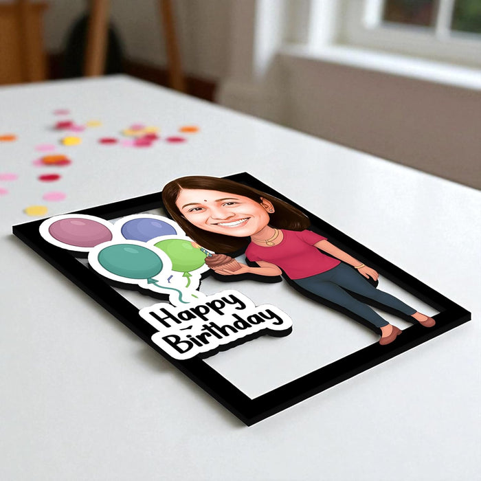Happy Birthday For Women Personalized Gift for Friends, Sister, BFF, Girlfriend, Mother Character Caricature Standee, Photo Frame Unique Design Customized Gift for Friends & Family