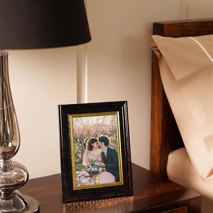 Photo Frame for Table, Plexi Glass, Engineered Wood Photo Frame (Gold)