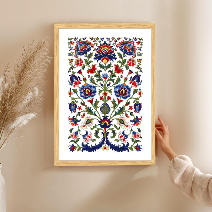 Turkish Floral Art Print, Wall Decorative Art Prints Framed Painting (17x23 Inch)