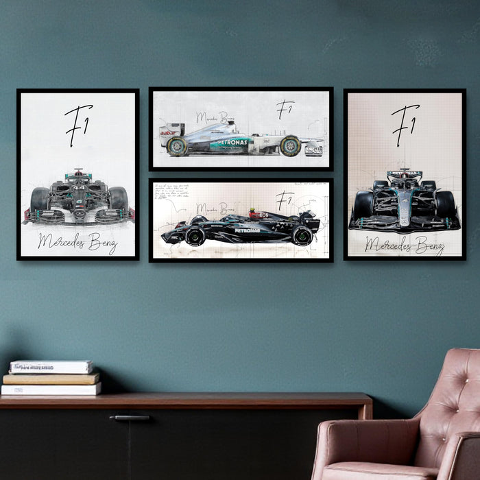Framed Racing Car Wall Art for Men Room | Modern Race Car Wall Art Painting for Bedroom, Living Room, Office and Home Wall Decoration (Set of 4, 30x41 and 20x46 cm)