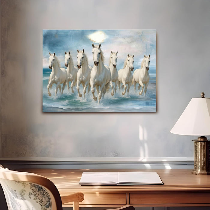 Seven Running Horses Wall Art Vastu Feng Shui Multicolor | Canvas Painting Stretched on Wood | Suits For Vastu-Friendly Place (16x22 Inch)