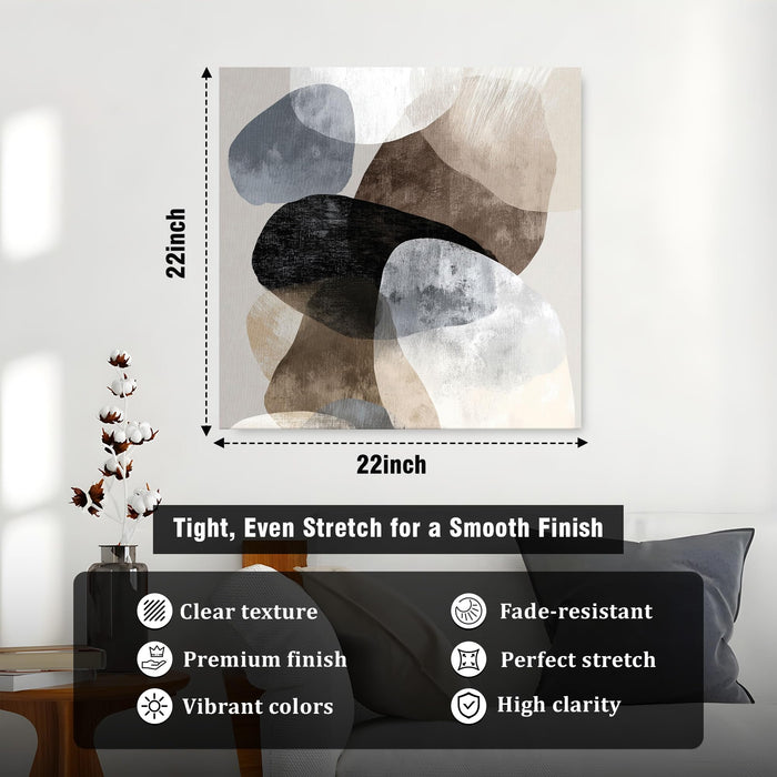 Modern Abstract Stretched Canvas Wall Art Painting For Living Room, Minimalist Geometric White & Dark Brown Textured Painting for Living Room, Office & Home Decor (56xx56 cm)