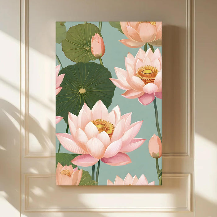 Abstract Stretched Canvas Multicolor Wall Art Painting Pink Lotus Digital Painting ‰ÛÒ 22x34 Inch