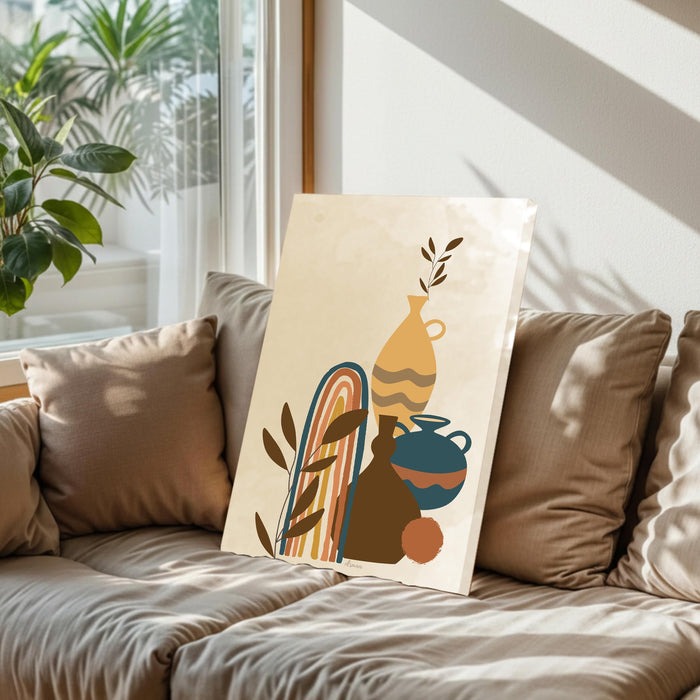 Abstract Vase and Plant Stretched Canvas Wall Art Modern Boho Illustration Painting for Home & Office Wall Decor, (16x22 Inch)