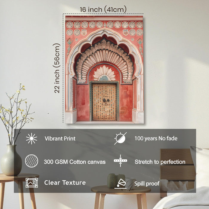 Mughal Architecture Gate Wall Painting | Stretched Canvas Flower Wall Painting for Living Room, Bedroom, Home and Office Wall Décor (41x56 cm)