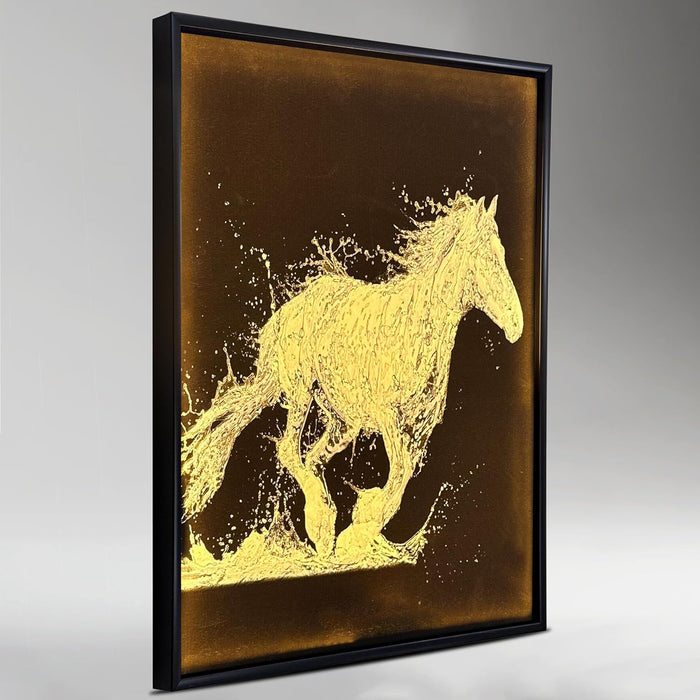 Framed Canvas Art Print with LED, Decorative Wall Decor Canvas Painting Monochromatic Running Horse from Water 43x58 cm