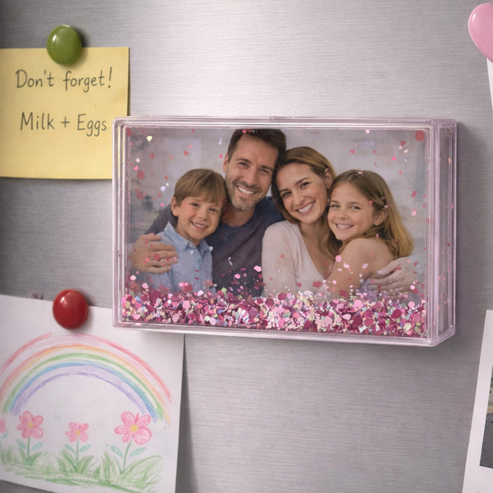 Art Street Pink Glitter Magnetic Photo Frame, Liquid Filled Photo Holder, Dynamic Shaking Glitter Photos Magnet, Unique Valentine’s Day Gift, Acrylic Fridge Magnet Frame, 2.3x3.7 Inch