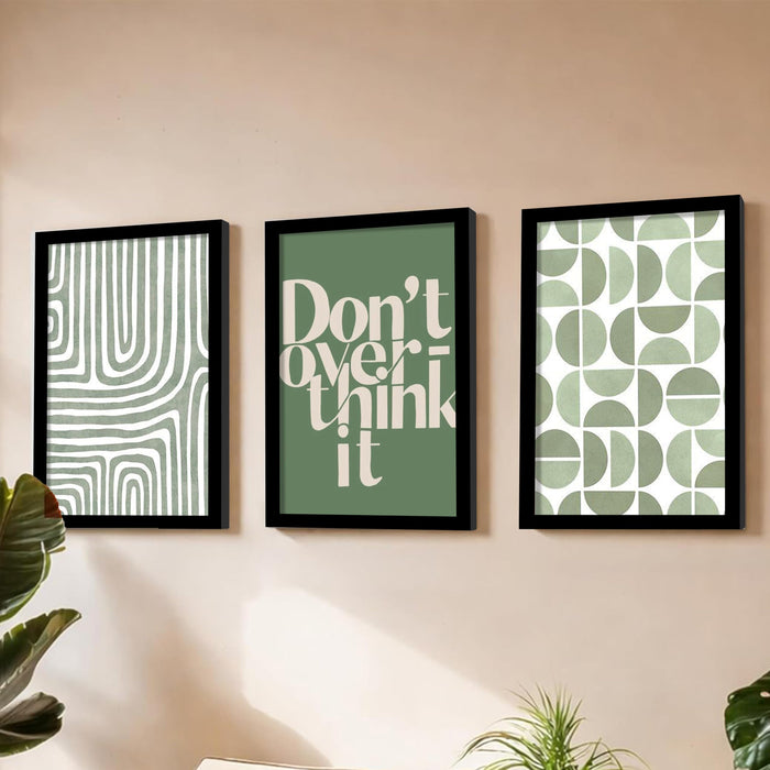 Boho Motivational A3 Framed Posters for Living Room with Frame, “Don’t Over Think It” Bohemian Quotes A3 Framed Poster For Home Decor Bedroom Hallways Office Hotel Set of 3, Size 33x45 cm