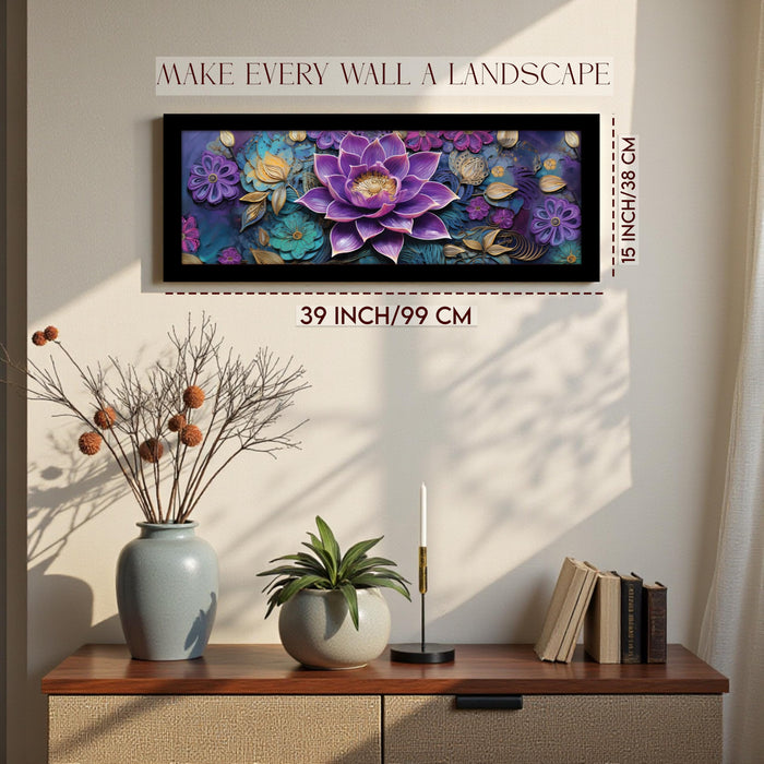 Blue Lotus Flower Vastu Wall Art Framed Luxury Paintings for Home Decoration, Living room, Bedroom and Office Decoration (99x38 CM)