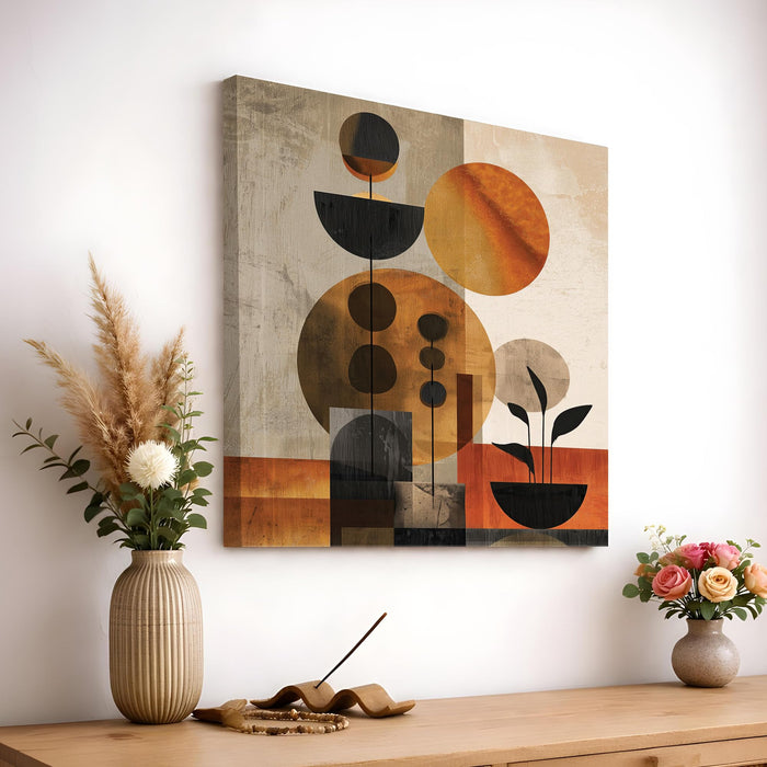 Boho Botanical Stretched Canvas Painting For Living Room | Mid-Century Abstract Wall Art Large Canvas Painting For Livingroom Home Decor, Bedroom, Hallway's, Office, Hotel - 86x86 cm