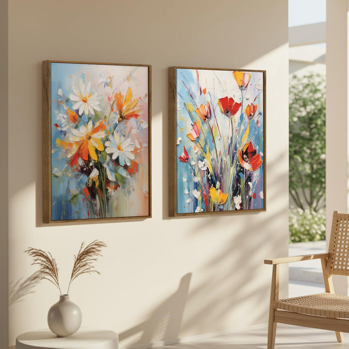 Red White Flower Canvas Large Wall Art Painting for Living Room Decoration, Stylish Large Wall Art Print for Wall Decor (Set of 2, 58x89 cm)