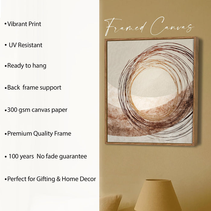 Abstract Circle Framed Painting For Living Room | Wabi-Sabi Line Circle Large Canvas Painting With Frame Wall Art For Bedroom, Hallway's, Office, Hotel, Size 58x58 cm