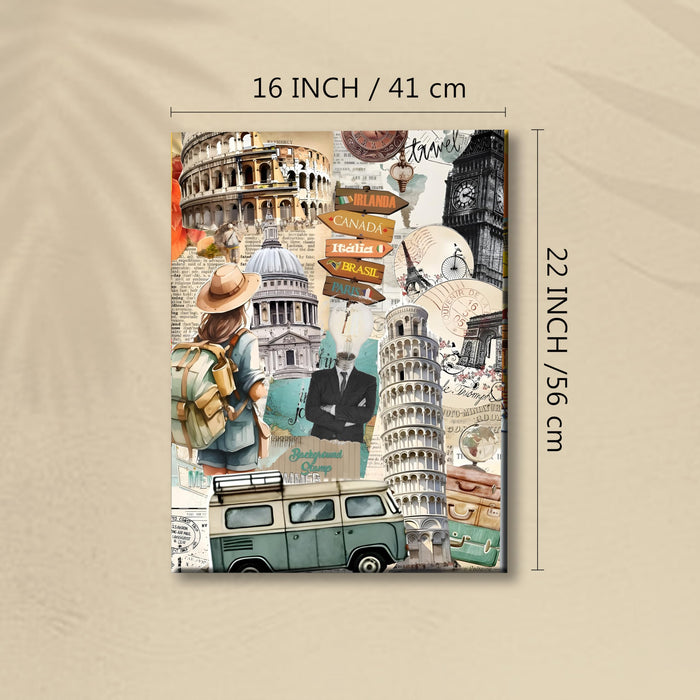 World Travel Collage Canvas Wall Painting | Canada Italia Brazil Paris Travel pop art Canvas Wall Painting For Home and Office Wall Décor (41x56 cm)