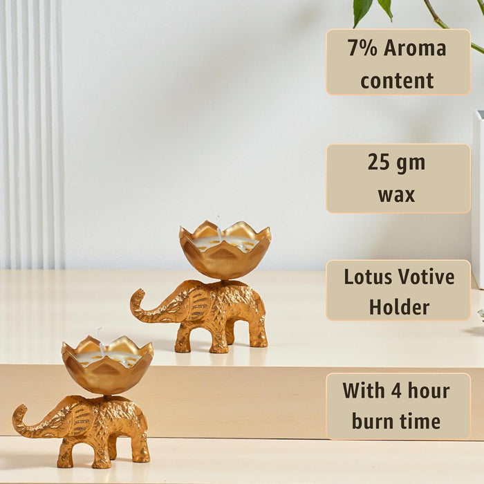 Mogra Scented Soy Wax Metal Elephant Votive Candle for Diwali Gifting | Premium Collection Candle (Mogra)