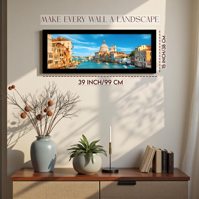 Venice City River View Summer Vacation Wall Art Framed Luxury Paintings for Home Decoration, Living room, Bedroom and Office Decoration (99x38 CM)