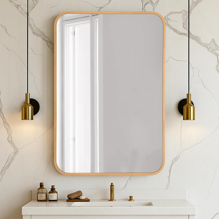 Rectangular Decorative Wall Mirror with Aluminum Metal Frame Gold | Rounded Rectangular Vanity Mirror (Gold, 46x61 cm)