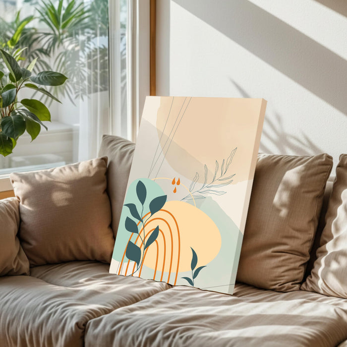 Abstract Rainbow Botanical leaves style Stretched Canvas Wall Art Modern Boho Illustration Painting for Home & Office Wall Decor, (16x22 Inch)