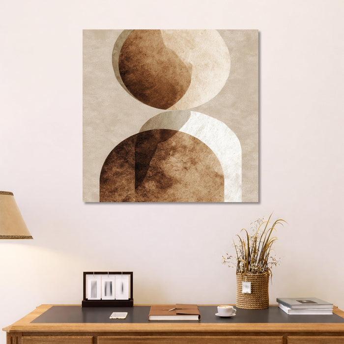 Boho Geometric Circles Stretched Canvas Wall Art Painting For Living Room, Modern Minimalist Earth Tone Painting, Contemporary Abstract Decor for Living Room, Office & Studio (56xx56 cm)