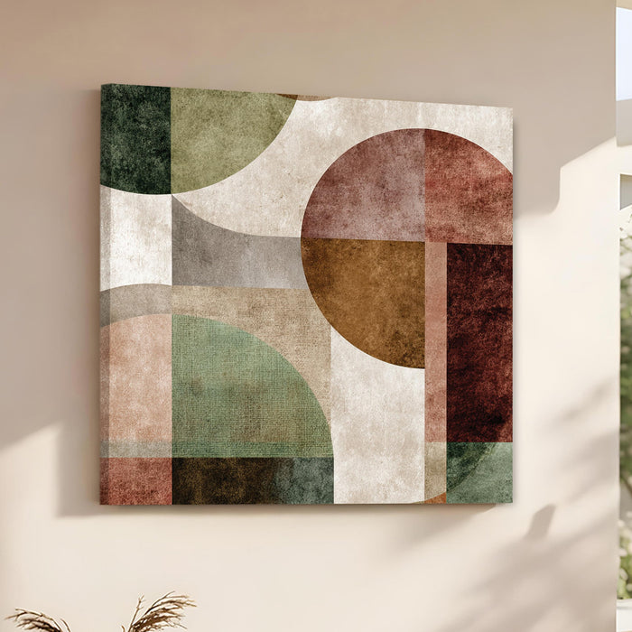 Boho Geometric Circles Stretched Canvas Wall Art Painting For Living Room, Modern Minimalist Abstract Painting for Living Room, Office & Studio (56xx56 cm)