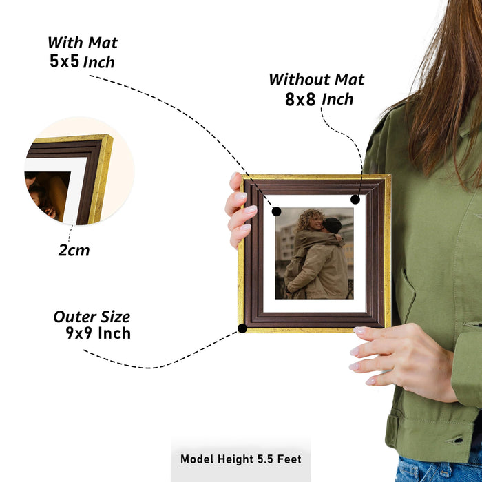 Art Street Luxury Photo Frame for living room, Modern Step Design Photo Frames for Photograph, Art Work, Kids Room Set of 9 (8x8 Inch, Gold)
