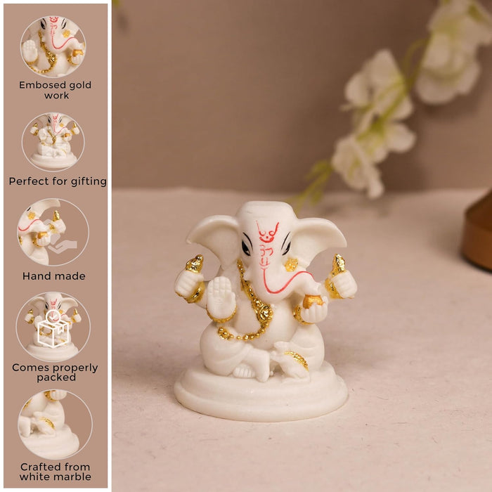 Ganesh Ji Statue Showpiece Idol, Crafted from Marble Finish Ganesh Ji Murti (White, 6x7 cm)
