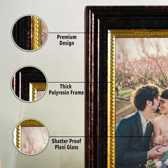 Photo Frame for Table, Plexi Glass, Engineered Wood Photo Frame (Gold)