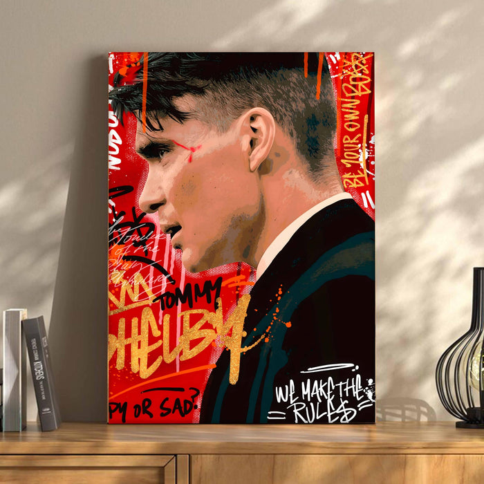 Modern Graffiti Portrait Wall Painting | Red & Gold Art Stretched Canvas Print | Bold Contemporary Wall Art for Living Room & Office Décor, 41x56 cm