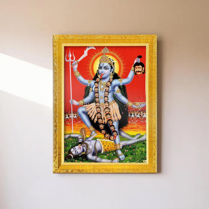 Divine Sri Radha and Krishna Purple Religious Golden Photo Frame Stand able and Wall Hanging (15x20 cm)