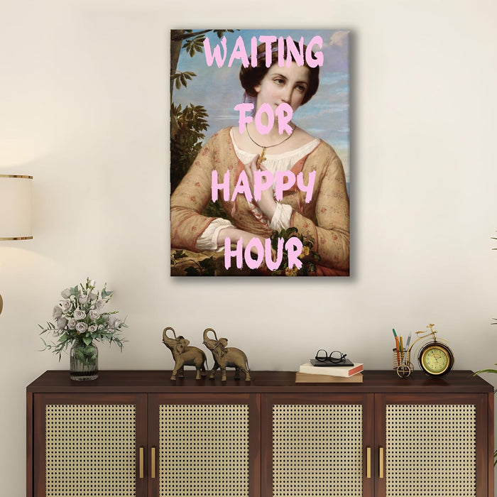Waiting For Happy Hour Canvas Painting Feminist, Motivational Poster, Feminist gifts (16x22 Inch)