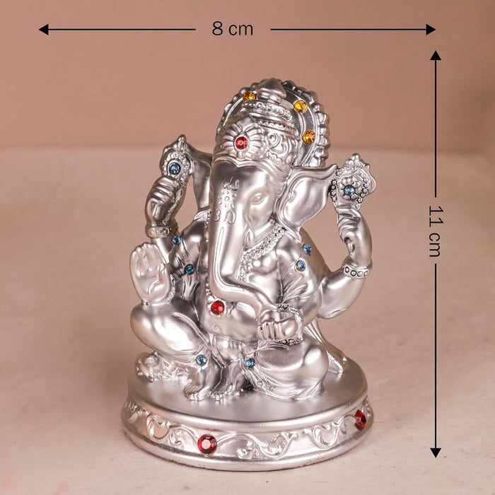 Ganesh Ji Statue Showpiece Idol, Crafted from Resin Ganesh Ji Murti (Silver, 8x11 cm)
