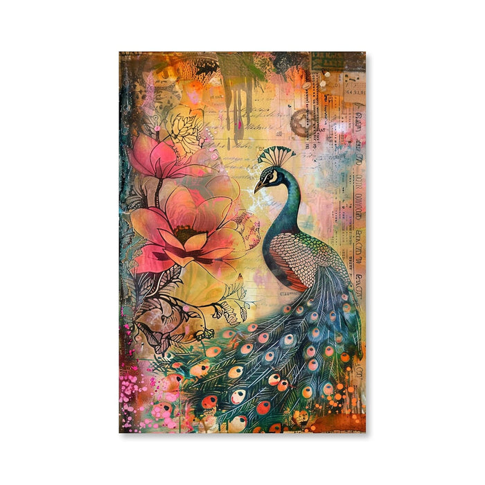 Large Stretched Canvas Painting, Panel Wall Art Print Morden Peacock Framed Luxury Paintings for Home Décor (Green, 22x34 Inch)