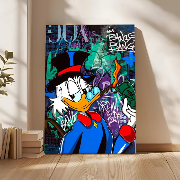 Money & Success Pop Art Canvas Print, Street Style Millionaire Duck Cash, Modern Urban Decor for Office & Man Cave, Canvas print Ready to Hang - 56x86 cm