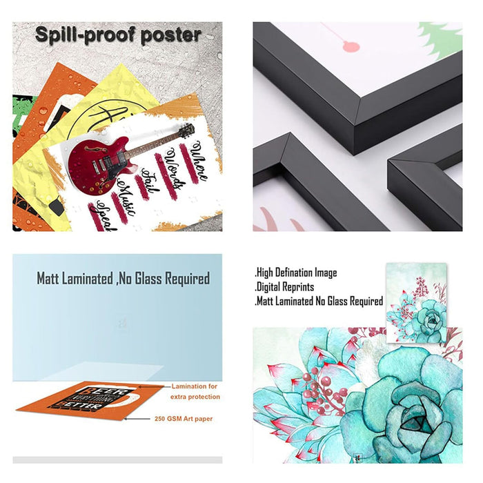 Hindu Religius Framed Wall Art Print of Lord Ganesha, Krishna, Shiva, Hanuman Pack of 4 | Digital Painting on matt Laminated Paper (24x33 cm)