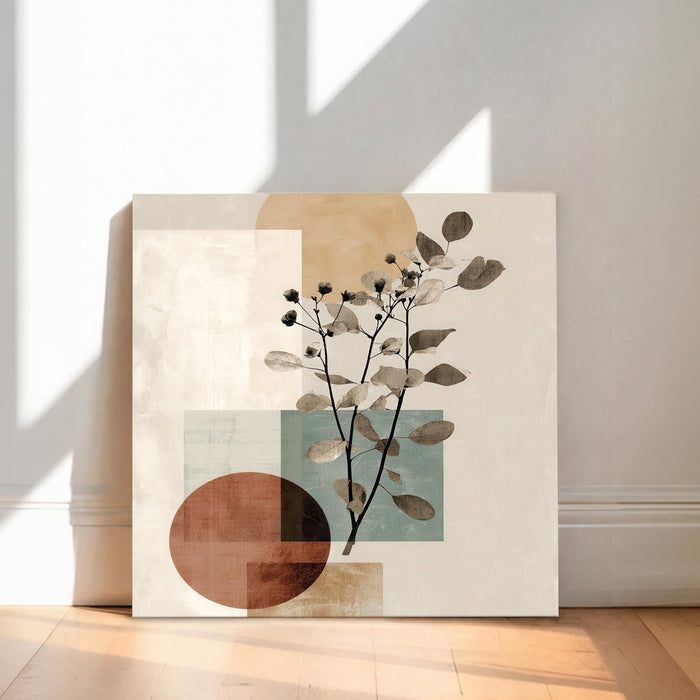 Boho Botanical Stretched Canvas Painting For Living Room | Abstract Nature Wall Art Large Canvas Painting For Livingroom Home Decor, Bedroom, Hallway's, Office, Hotel - 86x86 cm