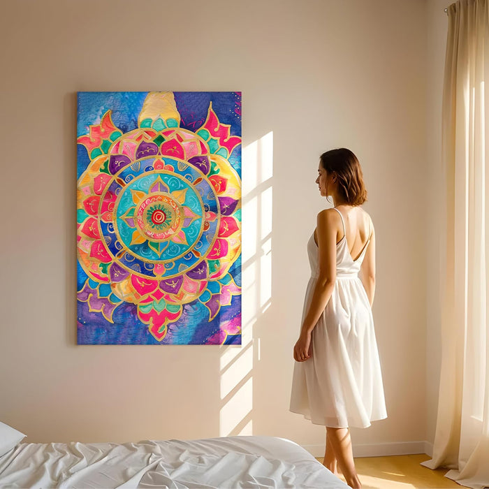 Abstract Multicolor Mandala Painting Multicolor Wall Art on Stretched Canvas – Frameless Unframed Gallery Wrap Canvas Wall Art 22x34 Inch