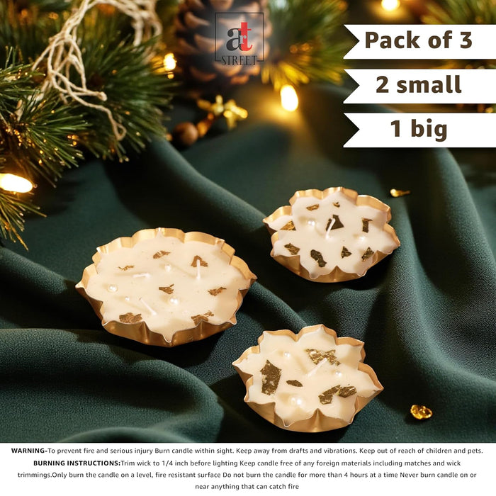 Mogra Scented Soy Wax Lotus Urli Candle Gift Set - Scented Floral Urli Candles Set of 3 (One Big, Two Small) for Gifting & Home Decor (Mogra)