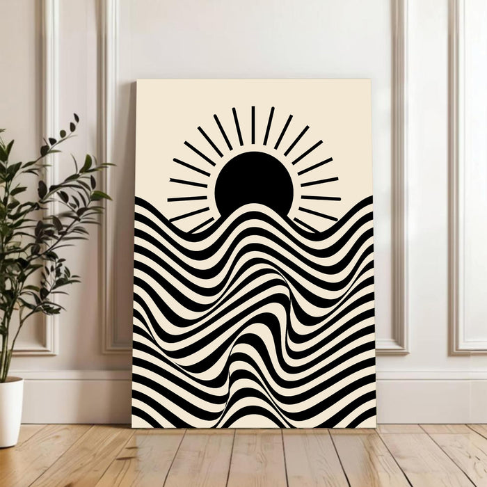 Abstract Sun Rise Stretched Canvas Wall Art Modern Boho Illustration Painting for Home & Office Wall Decor, (16x22 Inch)