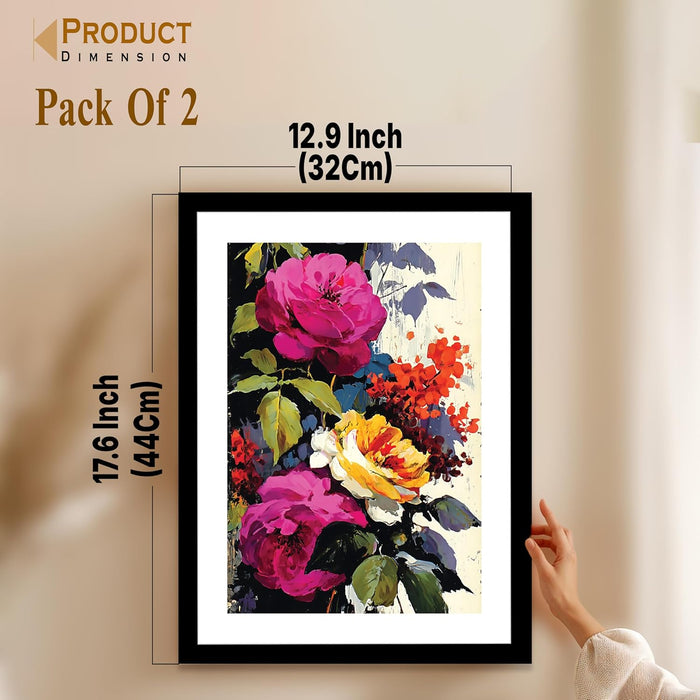 Modern Art Vibrant Flower Pop Art, Set of 2 (Pink, 13x18 Inch), Wall Paintings