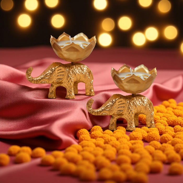 Mogra Scented Soy Wax Metal Elephant Votive Candle for Diwali Gifting | Premium Collection Candle (Mogra)